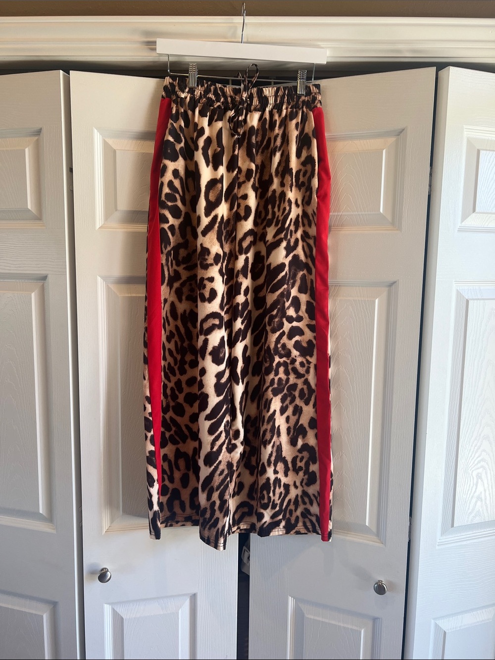 Amazon Leopard Print wide leg pants with Red Side Stripes